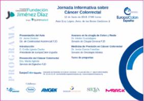 El próximo dia 12 de Junio, tendrá lugar en FJD, sala Eloy Lopez, una jornada sobre Cáncer colorrectal en colaboración con la asociación EuropaColon España